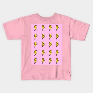 Bold Yellow Lightning Bolt Pattern on Pink Kids T-Shirt